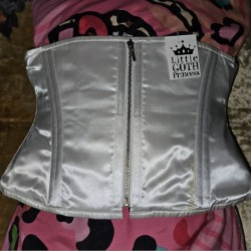 NWT SALE 3XL/34" WHITE BRIDAL 1022 ZIPPER TIGHT LACING CORSET GARTER TABS LAST!